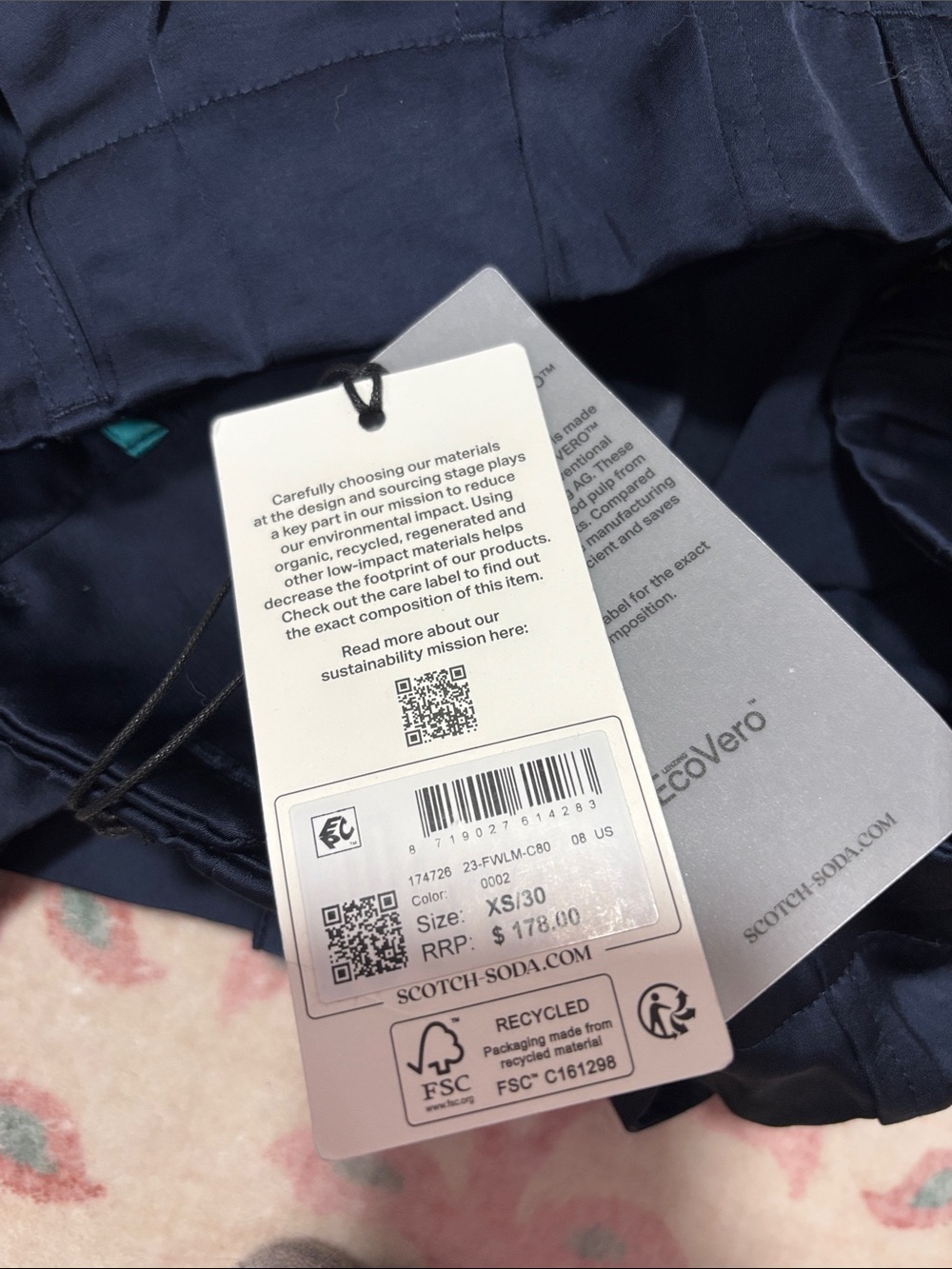 Scotch & Soda Navy Satin Faye Utility Wide-Leg Cargo Pants - Picture 7 of 8